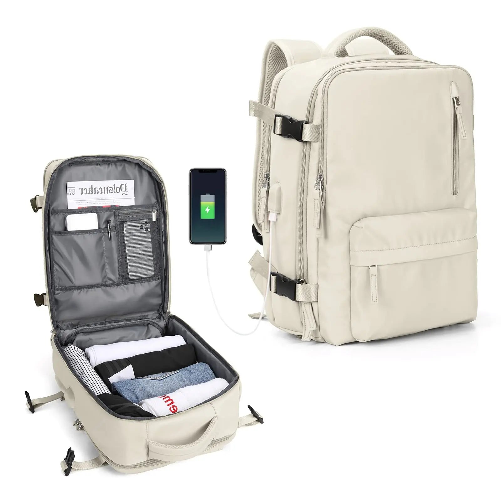 -20% USB-Reiserucksack USB-Damenrucksack Reise Welt Beige Einzel 